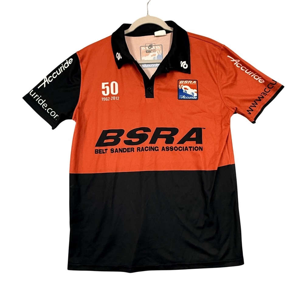 Champion System‎ Polo Shirt Mens Large Orange Black Accuride BSRA Racing Jersey